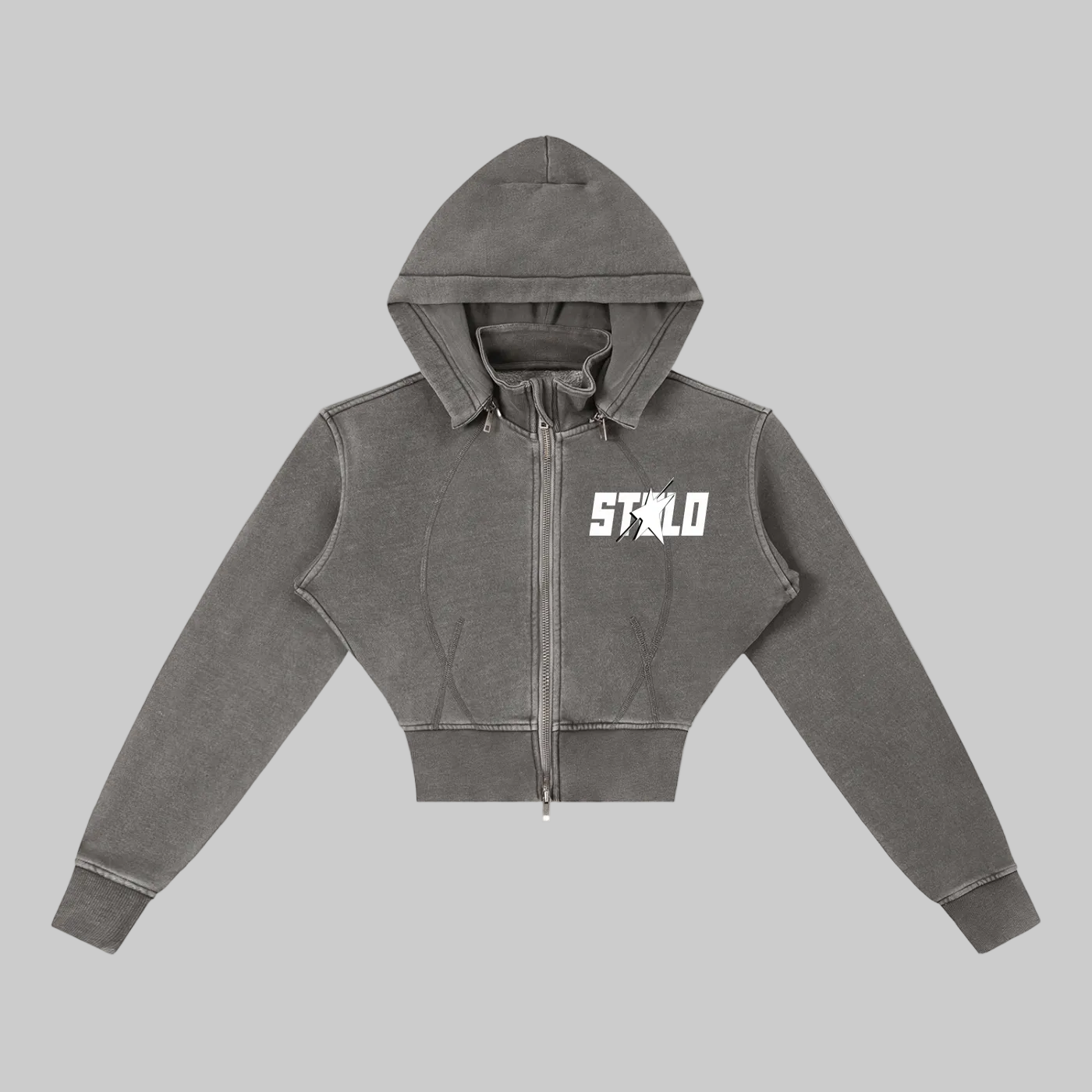 Stolo Clothing Co STARCHILD Vintage Washed Fleece Cropped Double Zip Up Detachable Hoodie