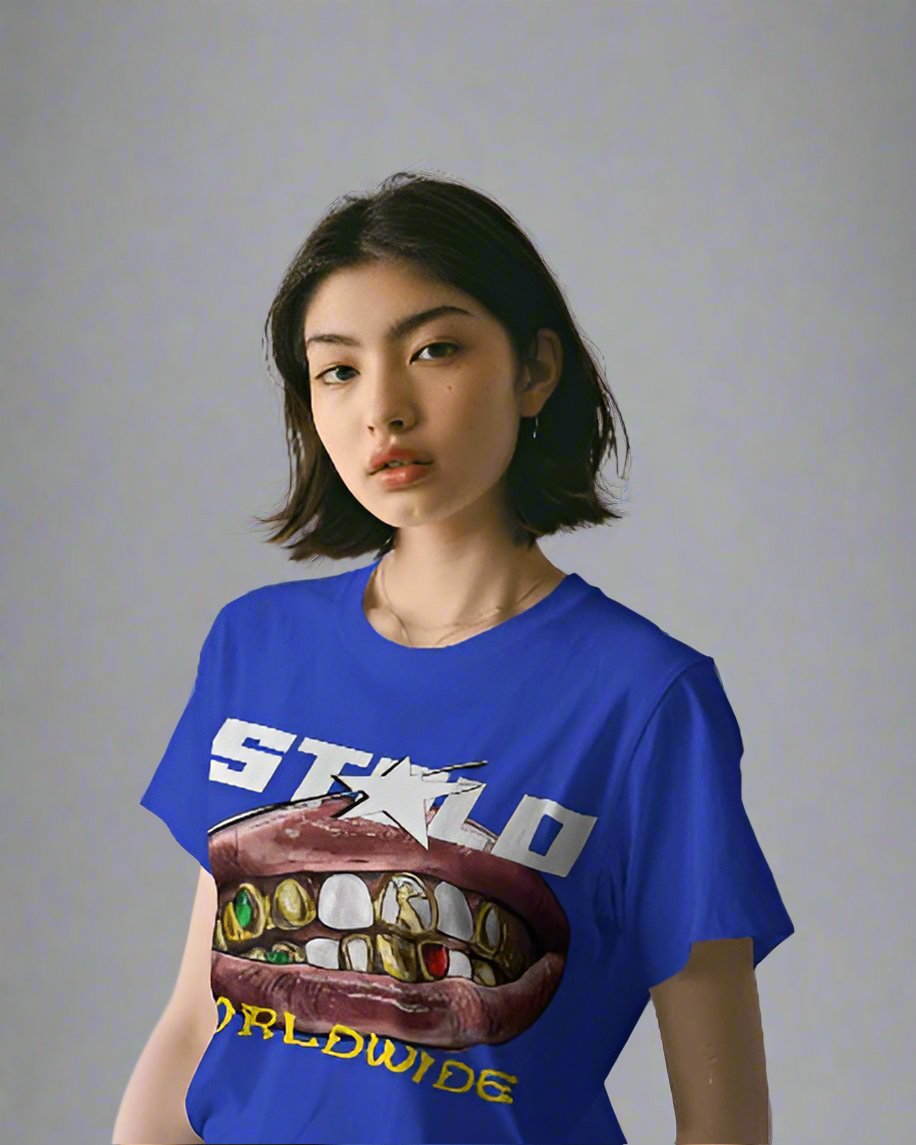 Stolo Clothing Co SMILE Monkey Washed Drop Shoulder Tee [BLUE]