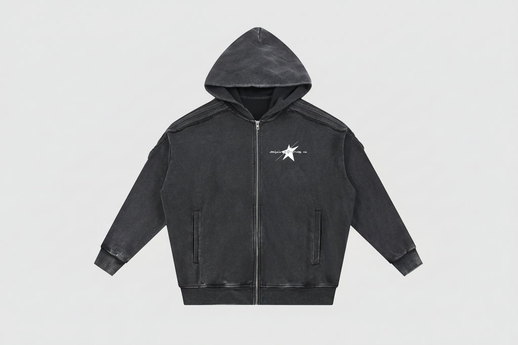 Stolo Clothing Co PROJECT O8 Snow Washed Tape Raw Edge Zip Hoodie
