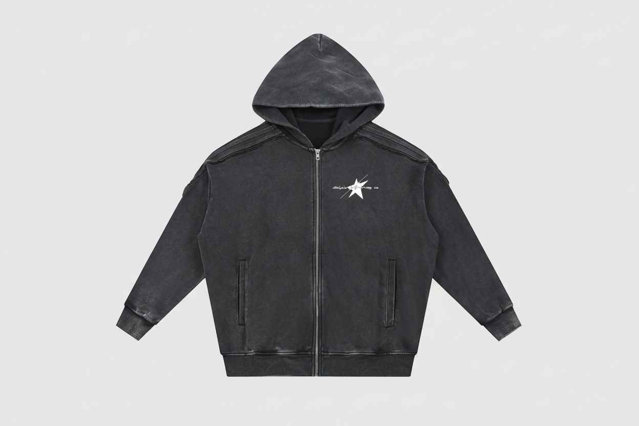 Stolo Clothing Co PROJECT O8 Snow Washed Tape Raw Edge Zip Hoodie