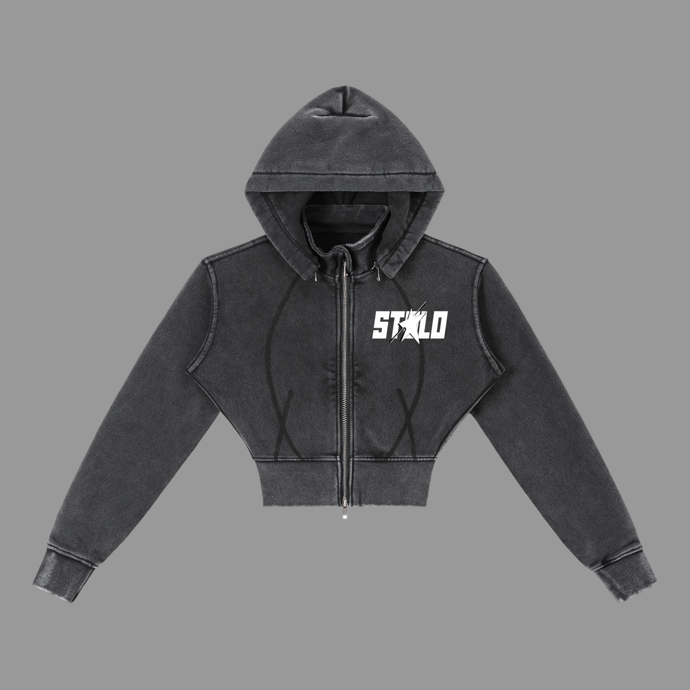 Stolo Clothing Co STARCHILD Vintage Washed Fleece Cropped Double Zip Up Detachable Hoodie