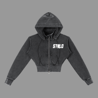 Stolo Clothing Co STARCHILD Vintage Washed Fleece Cropped Double Zip Up Detachable Hoodie