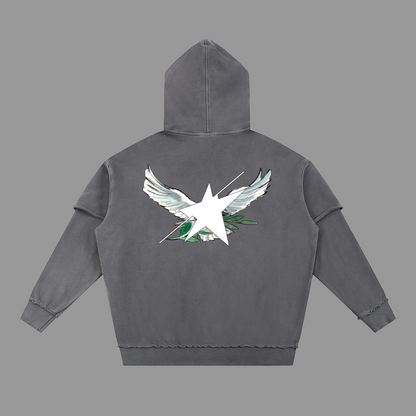 Stolo Clothing Co Birdies Hand Frayed Snow Washed Raw Edge Double Layered Hoodie
