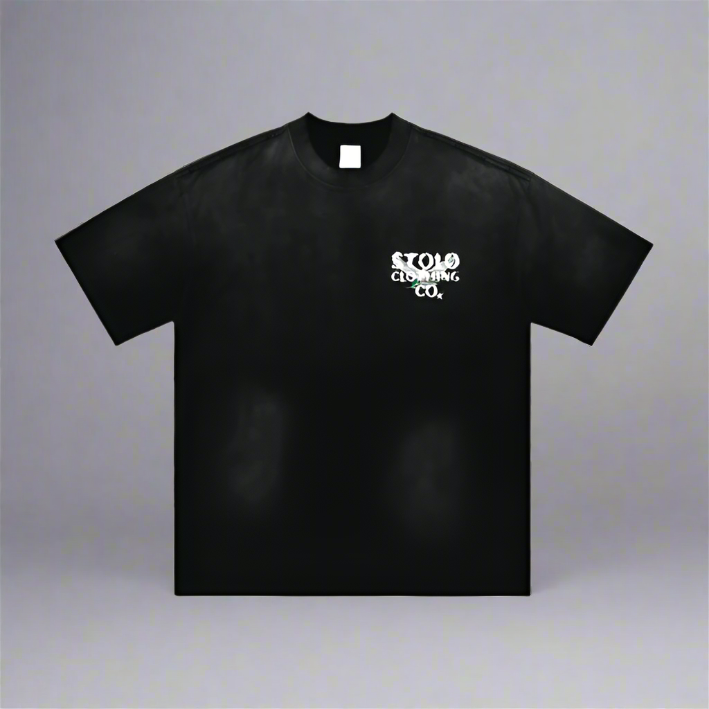 Stolo Clothing Co Birdies Minimalistic Hand-Frayed Sunfaded Tee [ BLACK , PINK & BLUE ]