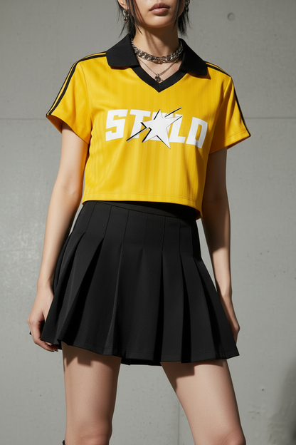 Stolo Clothing Co STARCHILD Contrast Collar Striped Cropped Jersey Tee