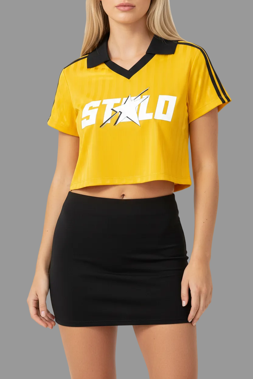 Stolo Clothing Co STARCHILD Contrast Collar Striped Cropped Jersey Tee