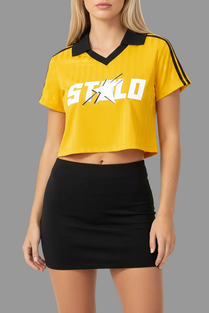 Stolo Clothing Co STARCHILD Contrast Collar Striped Cropped Jersey Tee