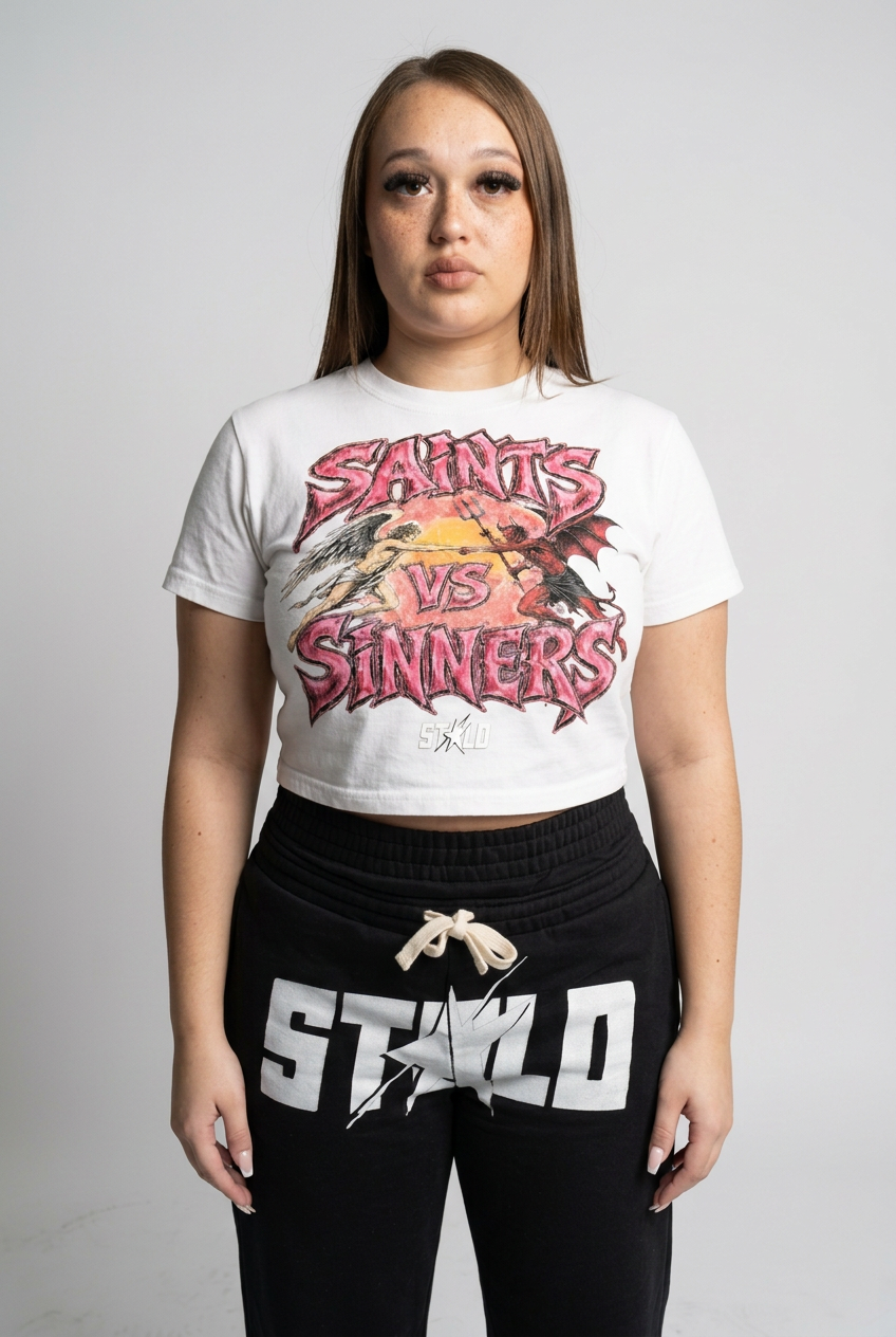 Baby tee product shot using the original artwork reference