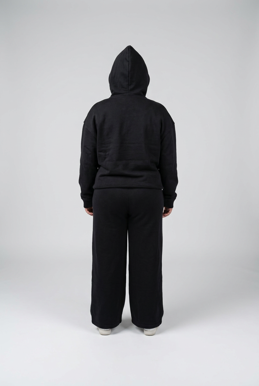Back view with light-grey studio background