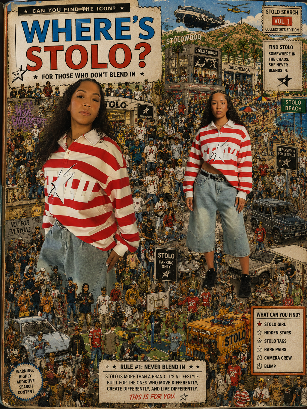 Limited Edition Stolo Clothing Co STARCHILD WHERES WALDO Striped Polo Tee