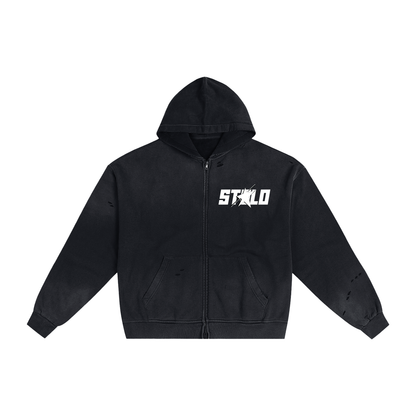 Limited Edition Stolo Clothing Co Still Shining Hand-Frayed Sun Faded Zip Up Hoodie