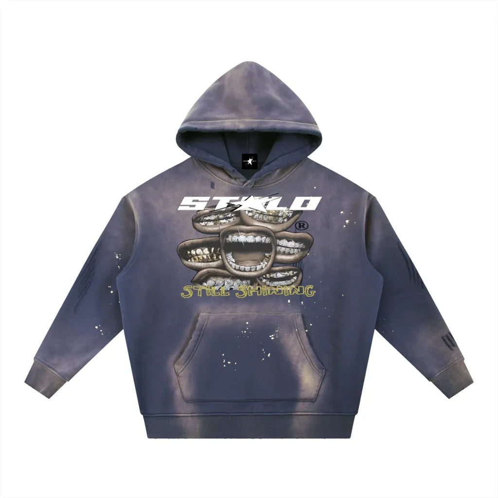 Stolo Clothing Co Still Shining Vintage Washed Hand Frayed Fleece Hoodie
