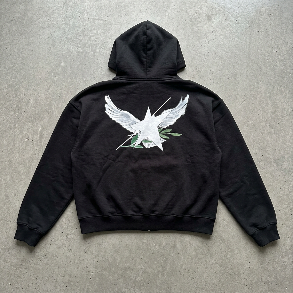 Birdies double zip hoodie back-view floor-lay
