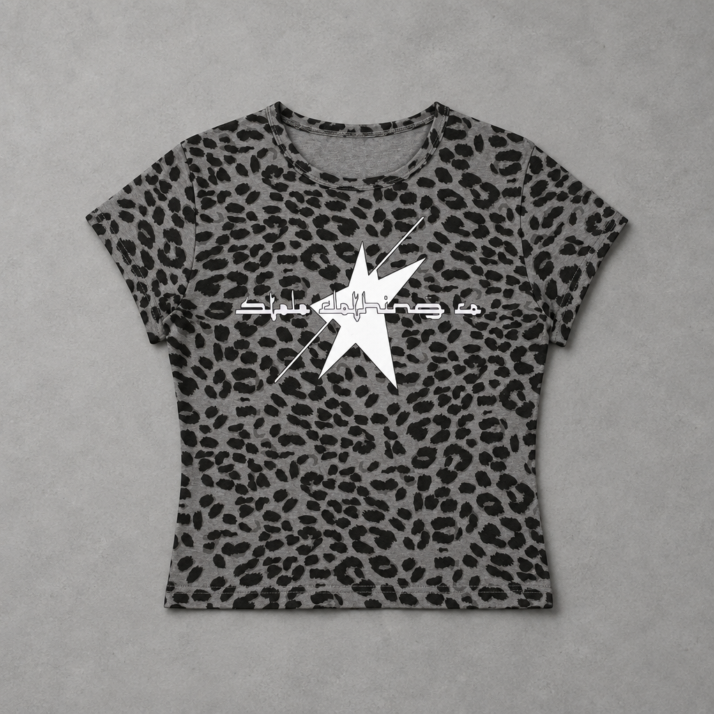 Black-and-gray leopard STOLO shirt flat lay