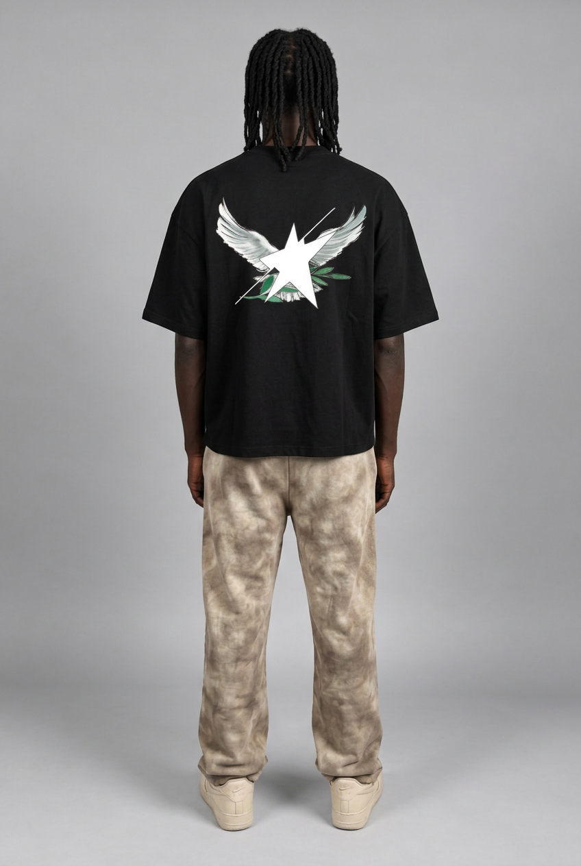 Black Birdies tee back with matching model
