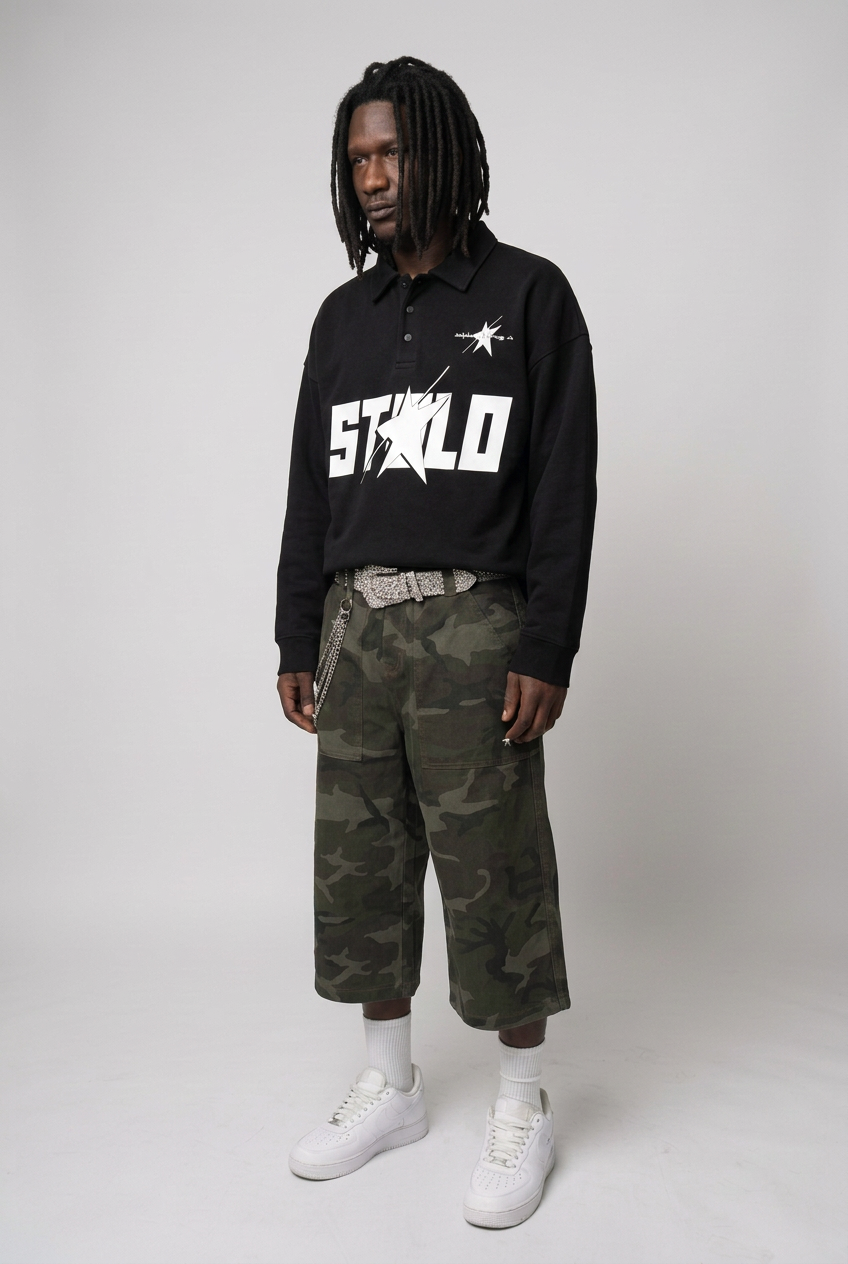 Black polo three-quarter