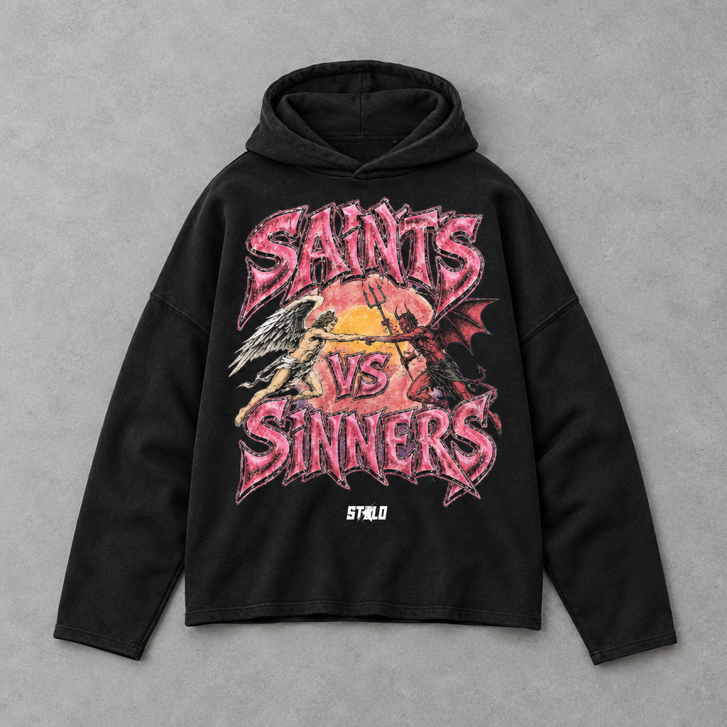 Black Saints vs Sinners hoodie flat lay
