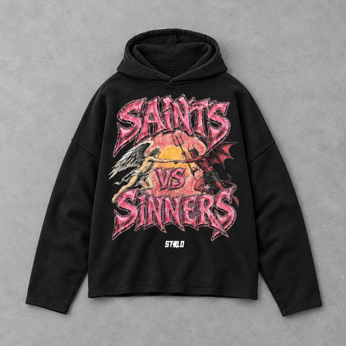 Black Saints vs Sinners hoodie flat lay