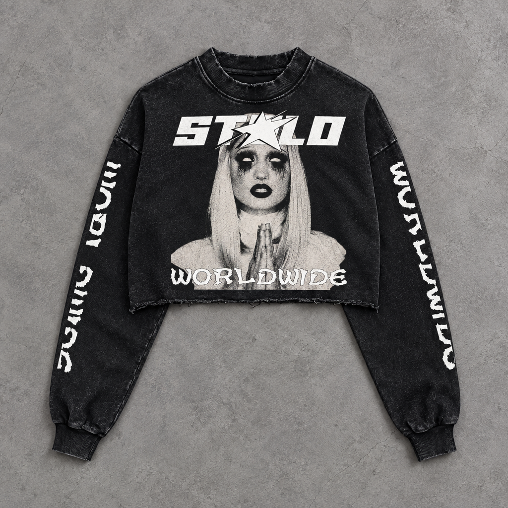 Black STOLO cropped sweater flat lay