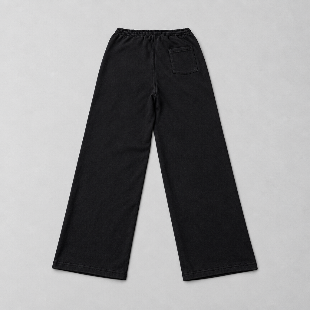 Black STOLO wide-leg pants back flat lay