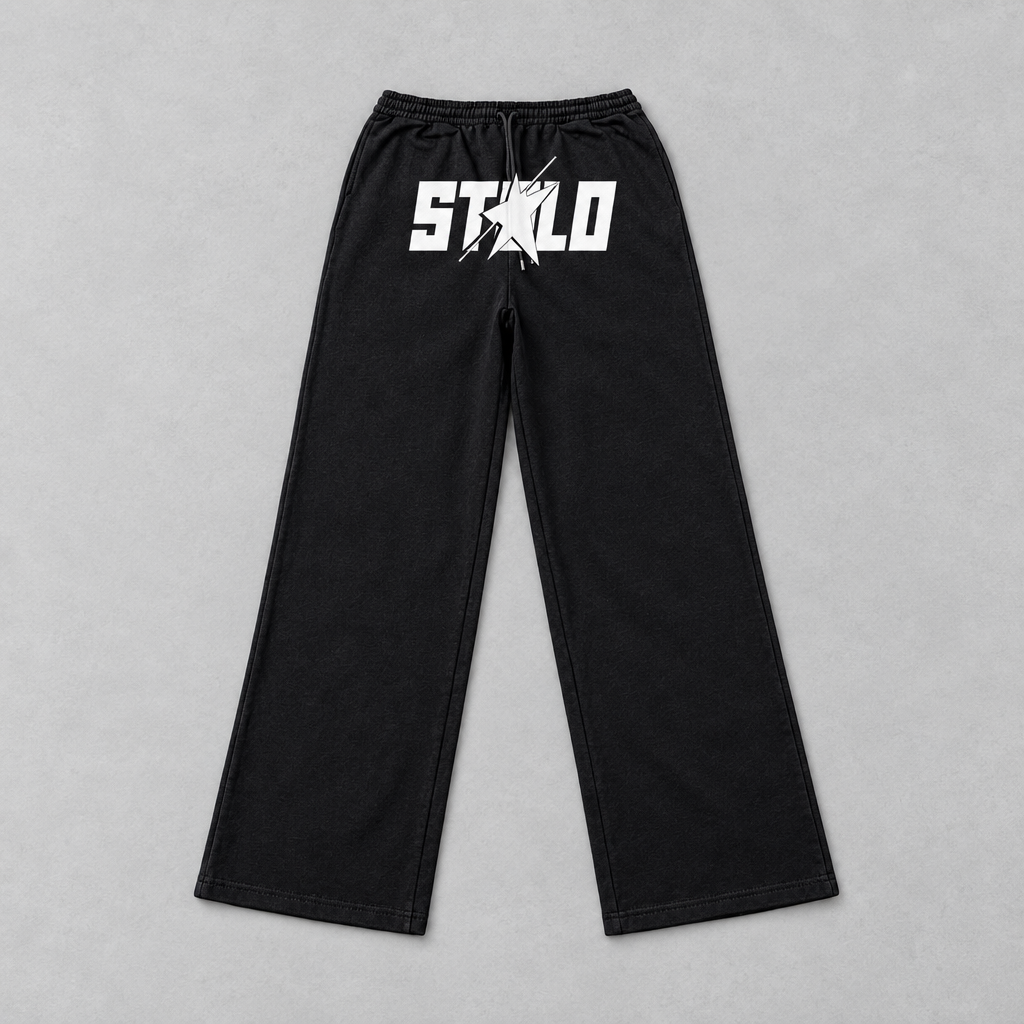 Black STOLO wide-leg pants front flat lay
