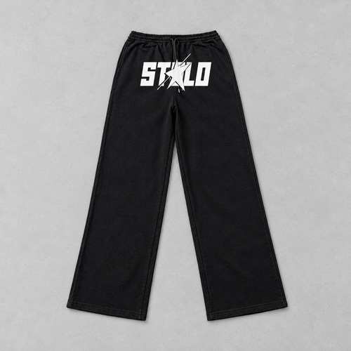 Black STOLO wide-leg pants front flat lay