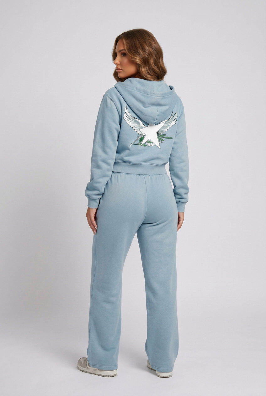 Blue set back view