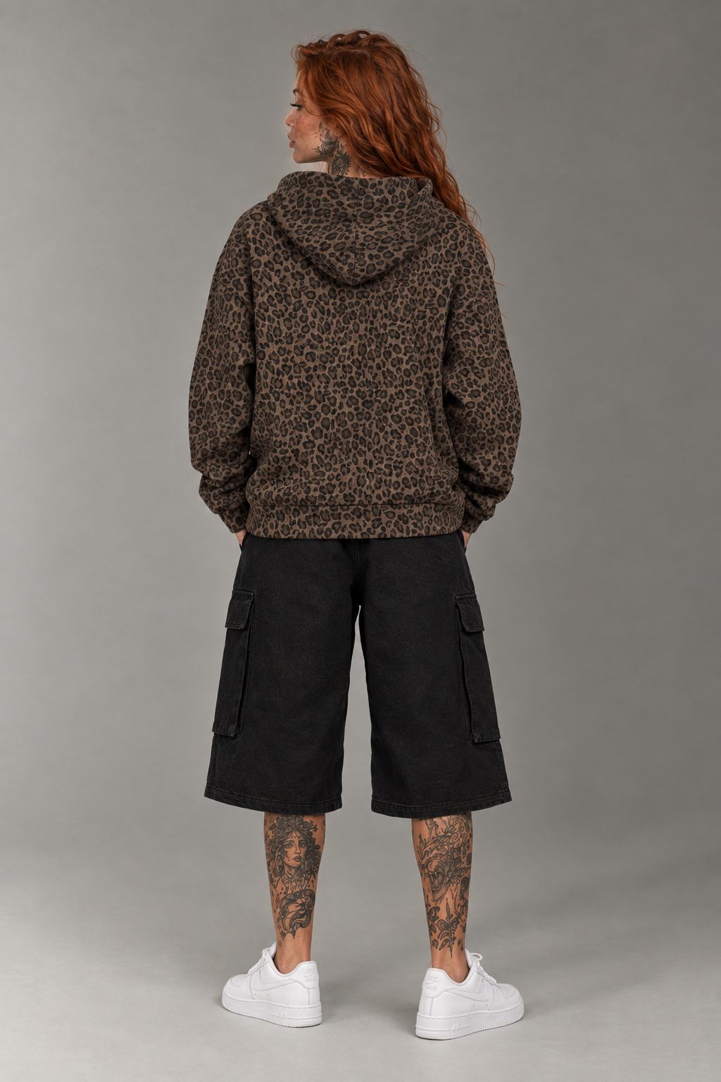 Brown leopard hoodie back view