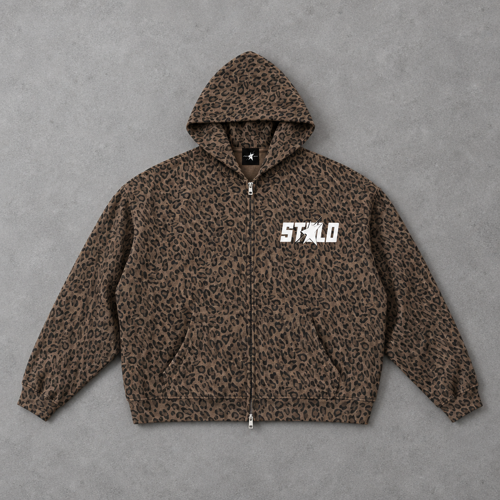Stolo Clothing Co STARCHILD Leopard Print Waffle Texture Zip Up Hoodie (320 GSM)