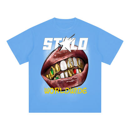 Stolo Clothing Co SMILE Monkey Washed Drop Shoulder Tee [BLUE]