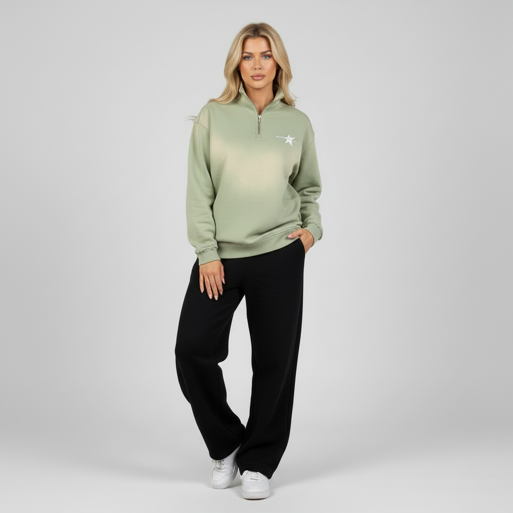 Stolo Clothing Co LOGO Sun Fade Raw Edge Quarter-Zip Sweatshirt