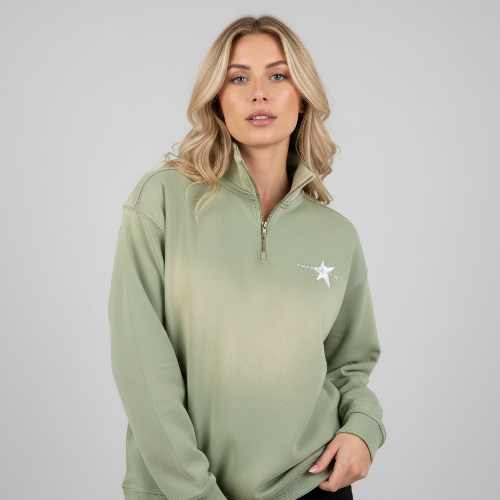 Stolo Clothing Co LOGO Sun Fade Raw Edge Quarter-Zip Sweatshirt
