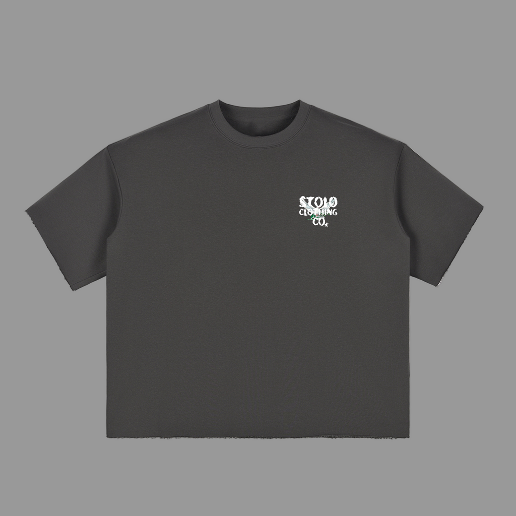 Stolo Clothing Co Birdies Minimalistic Frayed-Sleeve Raw-Edge Boxy Tee