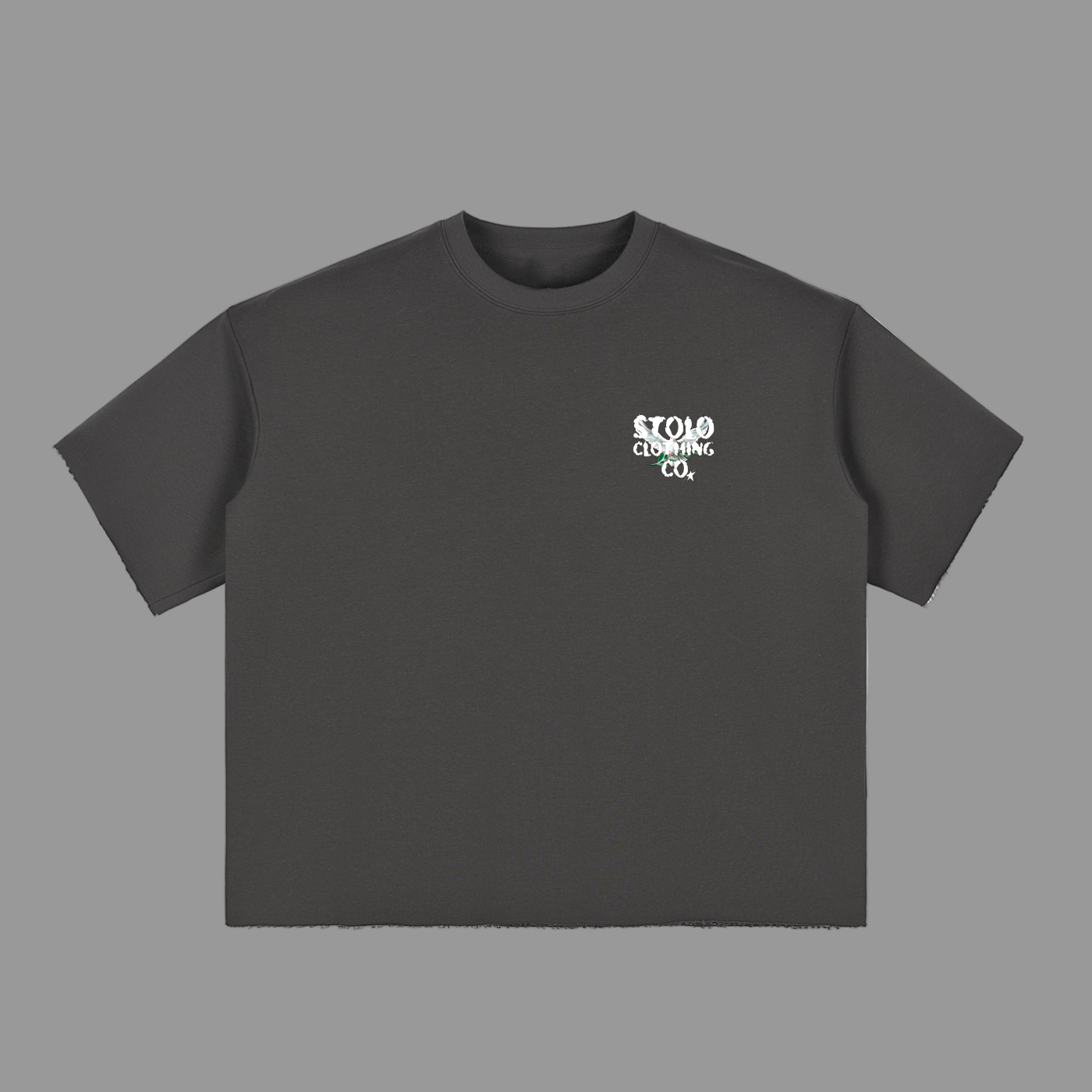 Stolo Clothing Co Birdies Minimalistic Frayed-Sleeve Raw-Edge Boxy Tee