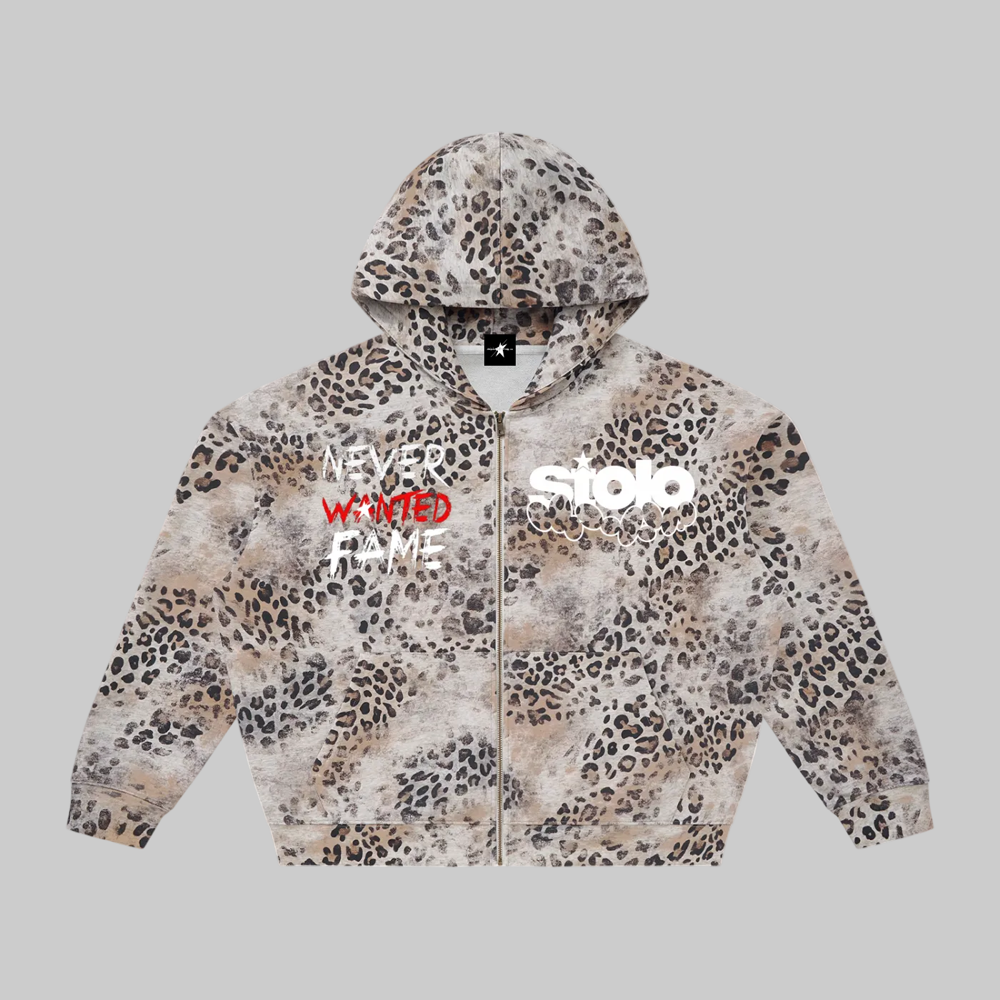Stolo Clothing Co SKATE X R.T.K NEVER WANTED FAME Vintage Wash Leopard Full Zip Hoodie