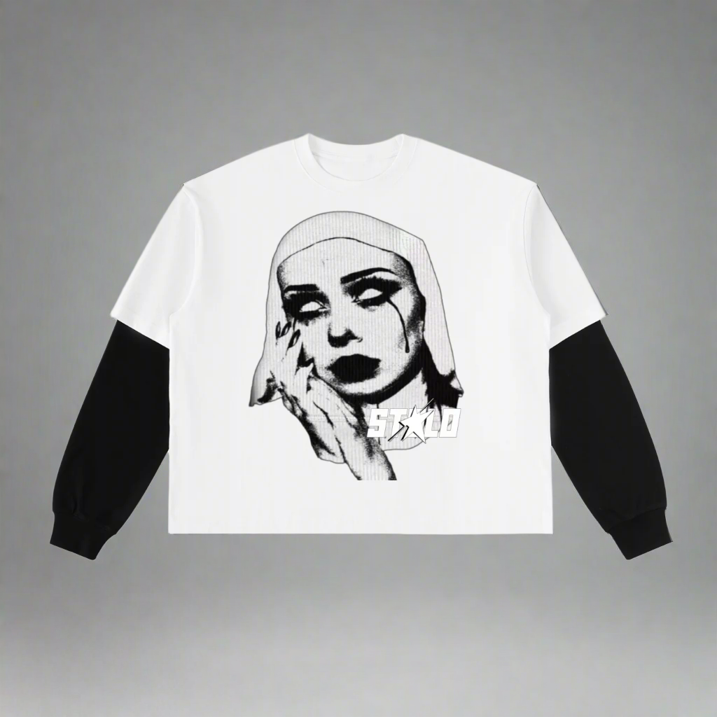 Stolo Clothing Co EVIL NUN Reversed Double Layered Cotton Tee [ BLACK & WHITE ]