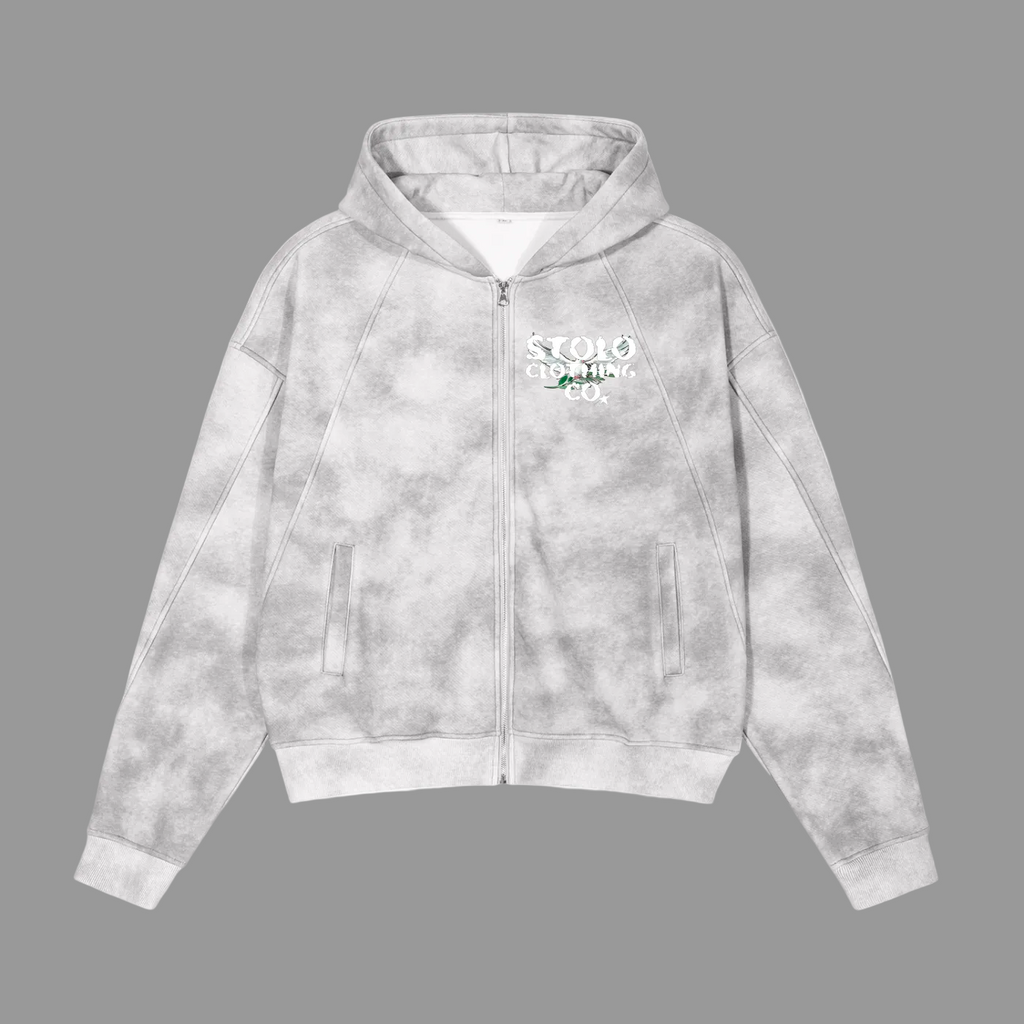 Stolo Clothing Co Birdies Dirty Washed Fleece Cropped Boxy Zip-Up  Hoodie