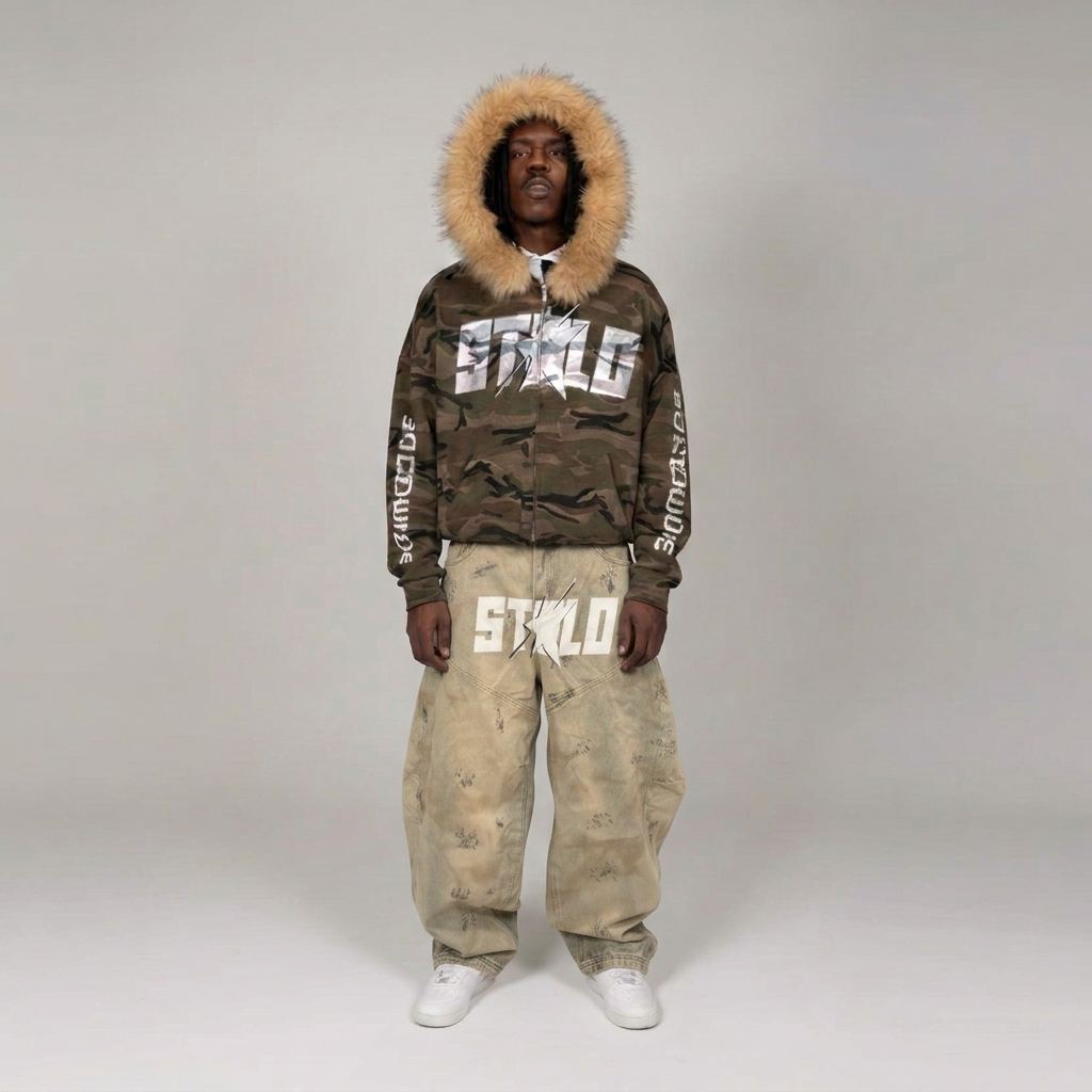 Camo fur hoodie with jeans texture matched to the last photo