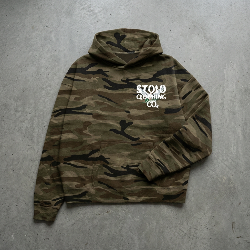 Camo hoodie floor-lay retry