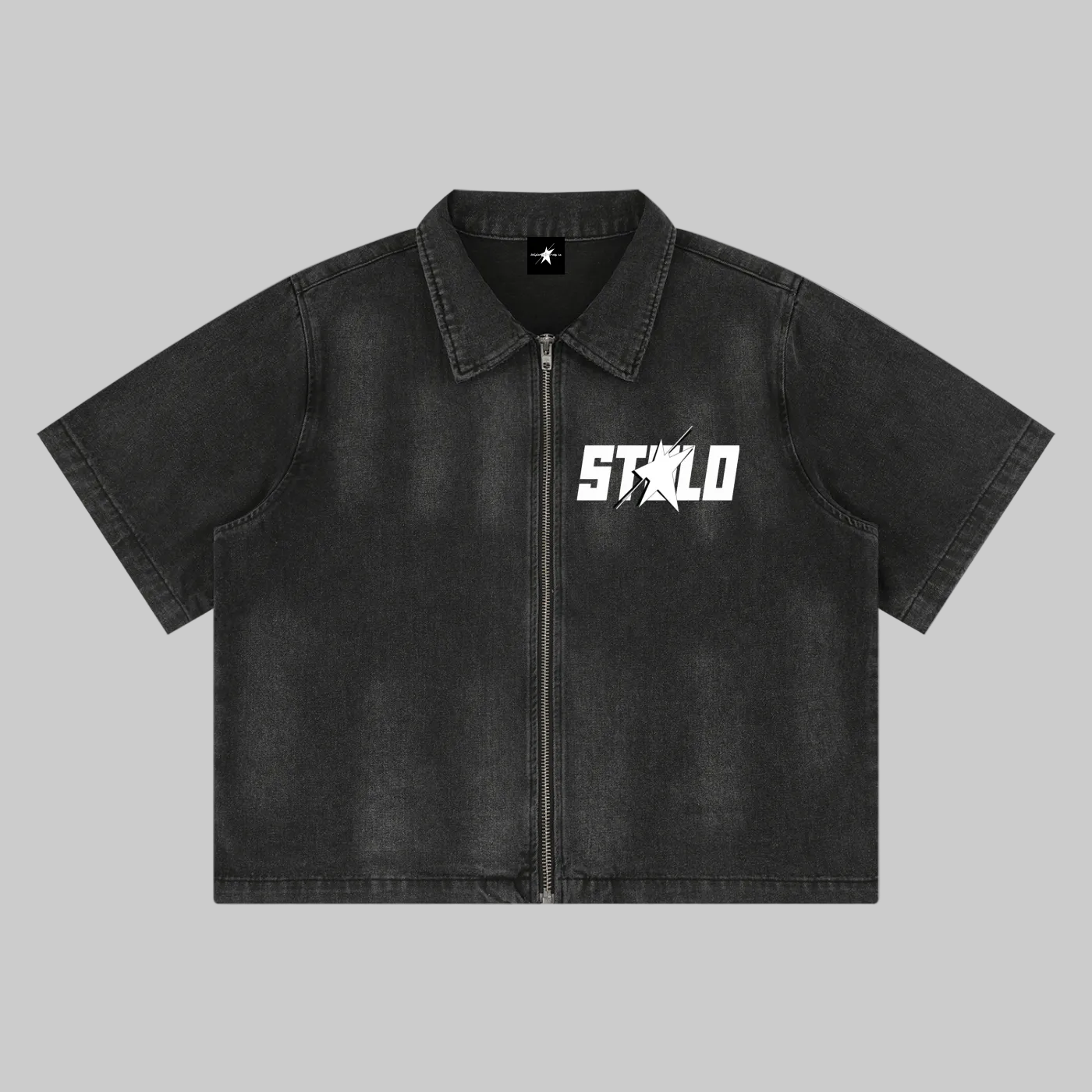 Stolo Clothing Co STARCHILD REBORN  Sun Faded Vintage Washed Full-Zip Denim Tee Shirt