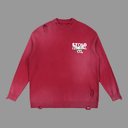 Stolo Clothing Co Birdies Sun Faded Distressed Ripped Crewneck Sweater