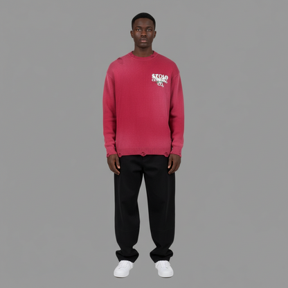 Stolo Clothing Co Birdies Sun Faded Distressed Ripped Crewneck Sweater