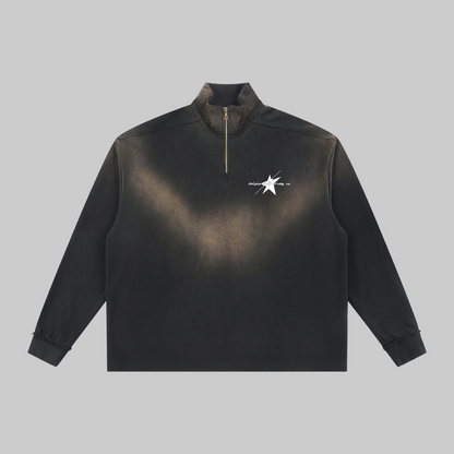 Stolo Clothing Co LOGO Sun Fade Raw Edge Quarter-Zip Sweatshirt