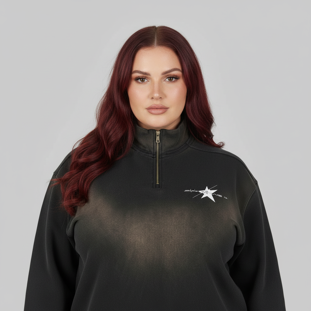 Stolo Clothing Co LOGO Sun Fade Raw Edge Quarter-Zip Sweatshirt