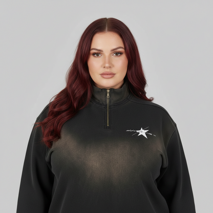 Stolo Clothing Co LOGO Sun Fade Raw Edge Quarter-Zip Sweatshirt