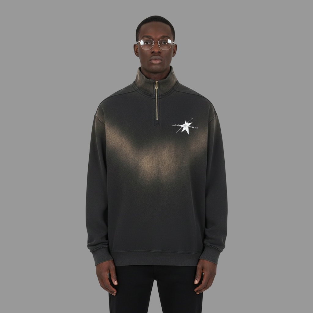 Stolo Clothing Co LOGO Sun Fade Raw Edge Quarter-Zip Sweatshirt