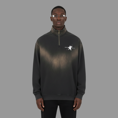 Stolo Clothing Co LOGO Sun Fade Raw Edge Quarter-Zip Sweatshirt