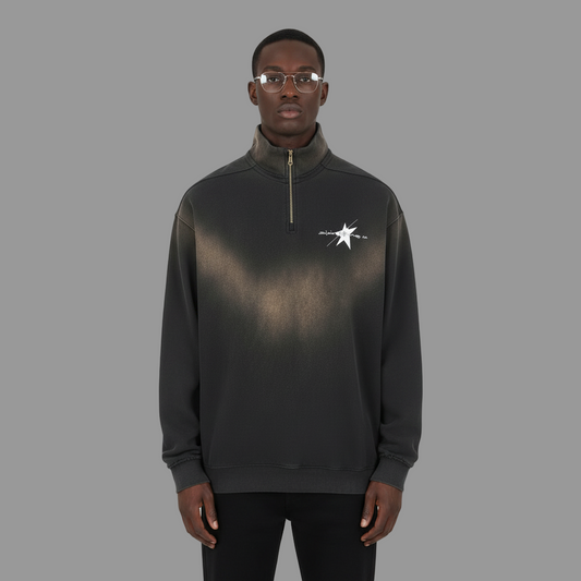 Stolo Clothing Co LOGO Sun Fade Raw Edge Quarter-Zip Sweatshirt