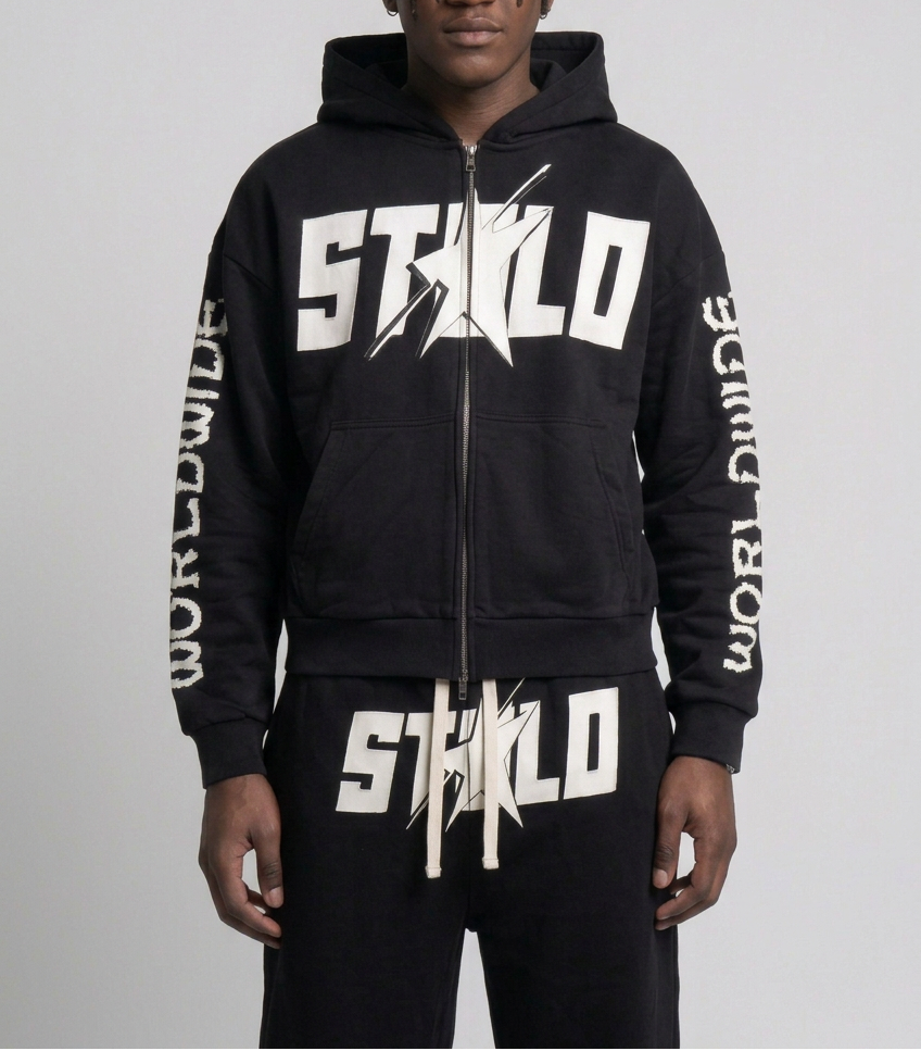 Stolo Clothing Co STARCHILD REBORN X WORLDWIDE Boxy Double Zip-Up Fleece Hoodie (380GSM)
