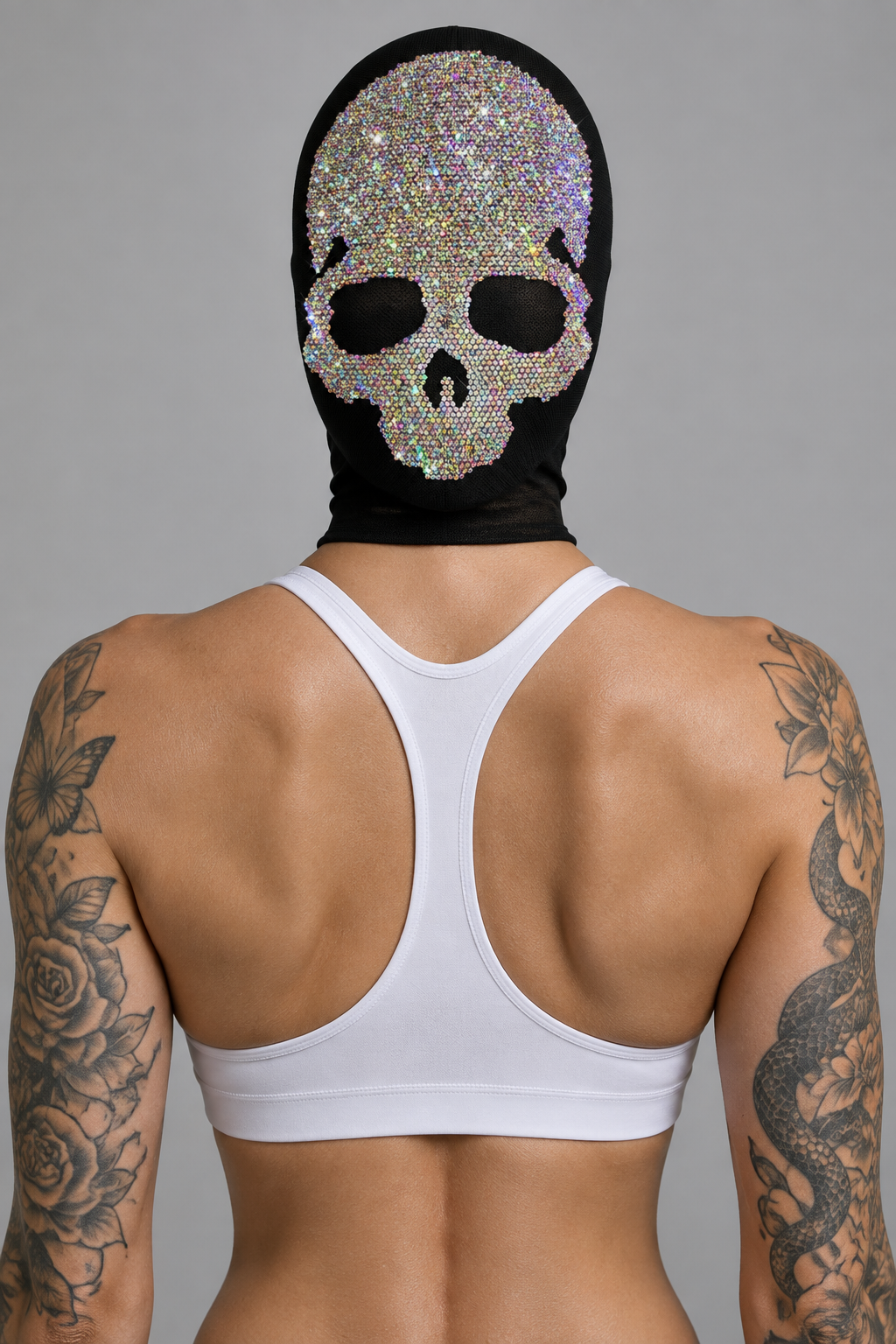 Corrected rhinestone skull mask rear view